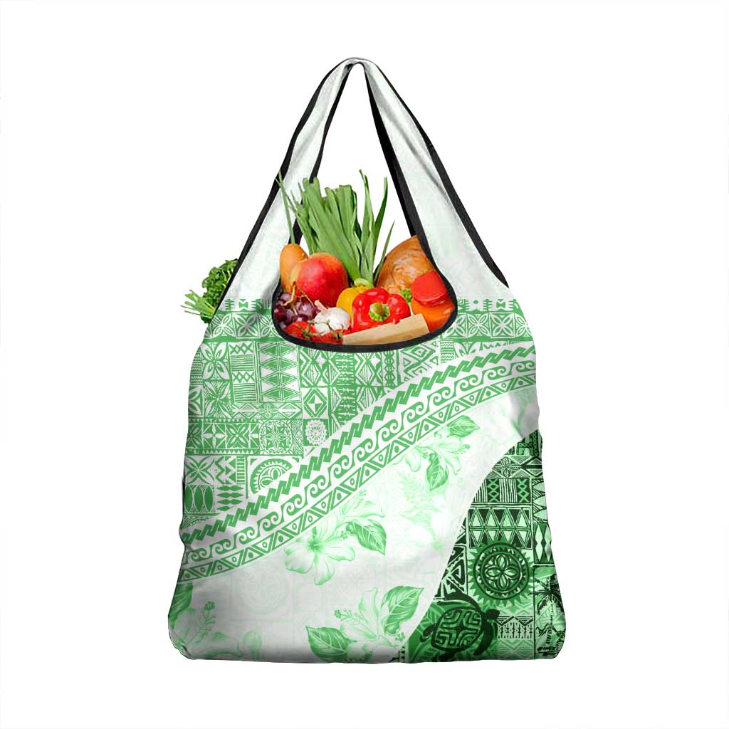Hawaiian Tapa Grocery Bag Traditional Vintage Pattern Green LT05 1-pack One Size Green - Polynesian Pride