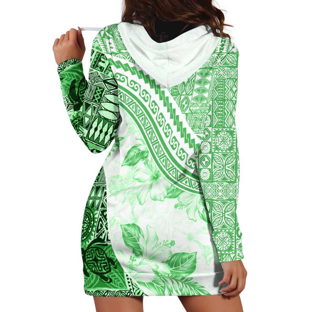 Hawaiian Tapa Hoodie Dress Traditional Vintage Pattern Green LT05 - Polynesian Pride