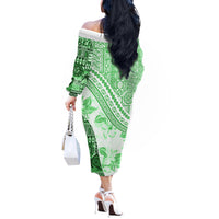 Hawaiian Tapa Off The Shoulder Long Sleeve Dress Traditional Vintage Pattern Green LT05 - Polynesian Pride