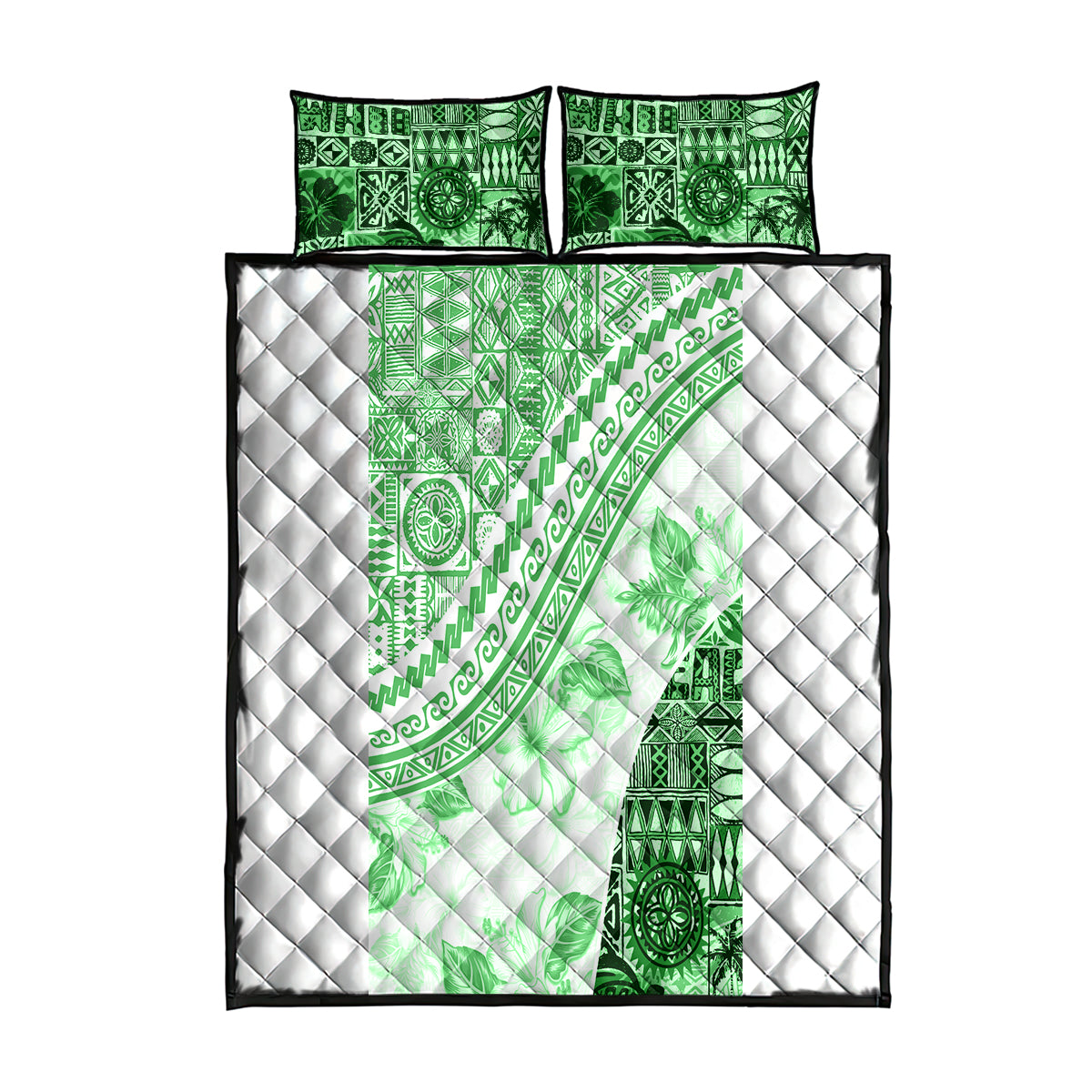 Hawaiian Tapa Quilt Bed Set Traditional Vintage Pattern Green LT05 Green - Polynesian Pride