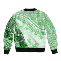Hawaiian Tapa Sleeve Zip Bomber Jacket Traditional Vintage Pattern Green LT05 - Polynesian Pride