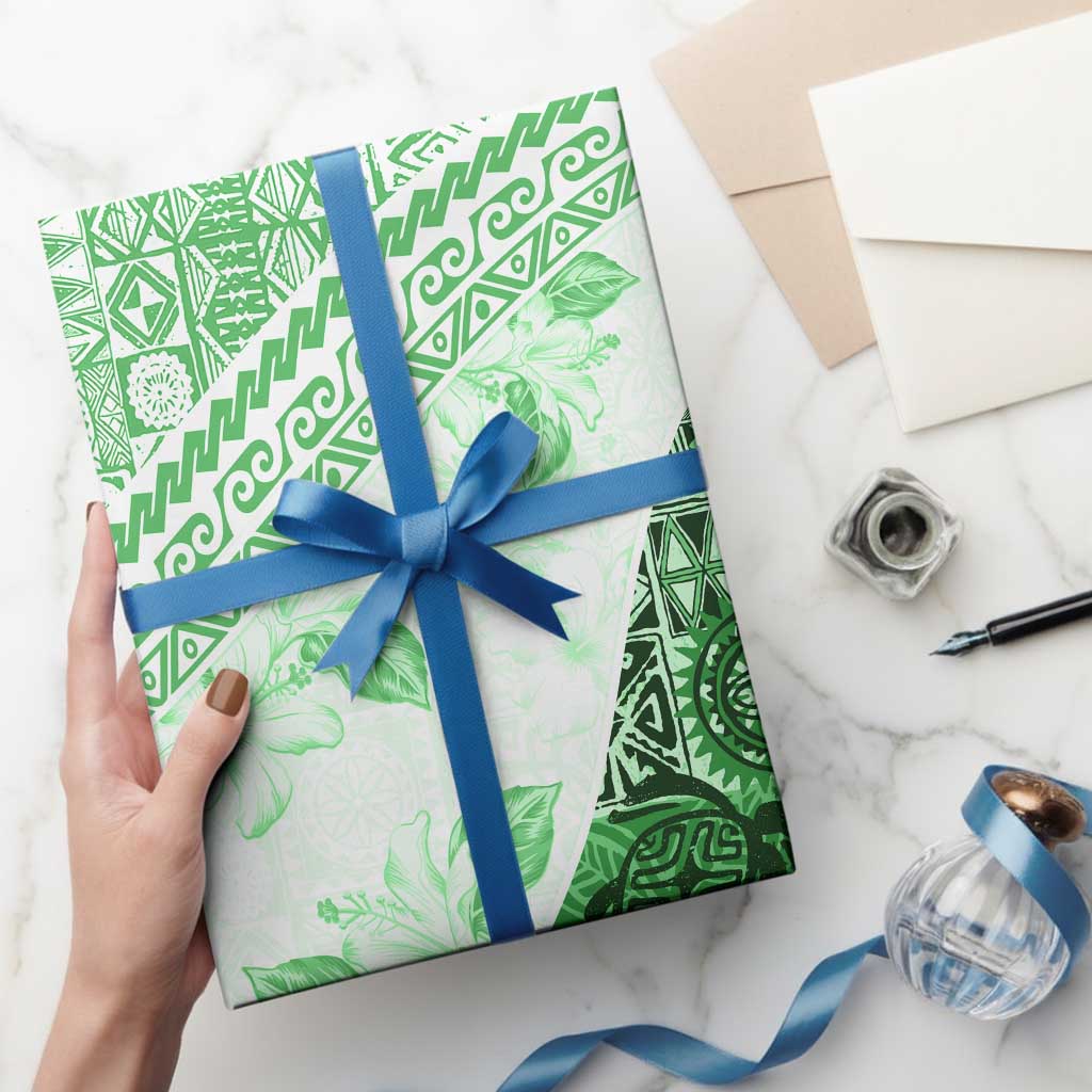 Hawaiian Tapa Wrapping Paper Traditional Vintage Pattern Green - Polynesian Pride