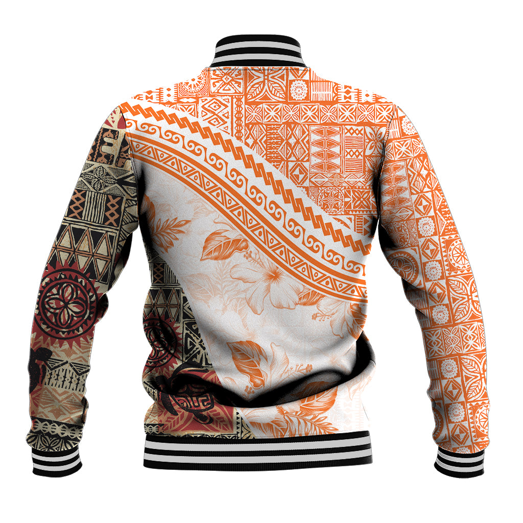 Hawaiian Tapa Baseball Jacket Traditional Vintage Pattern Orange LT05 - Polynesian Pride