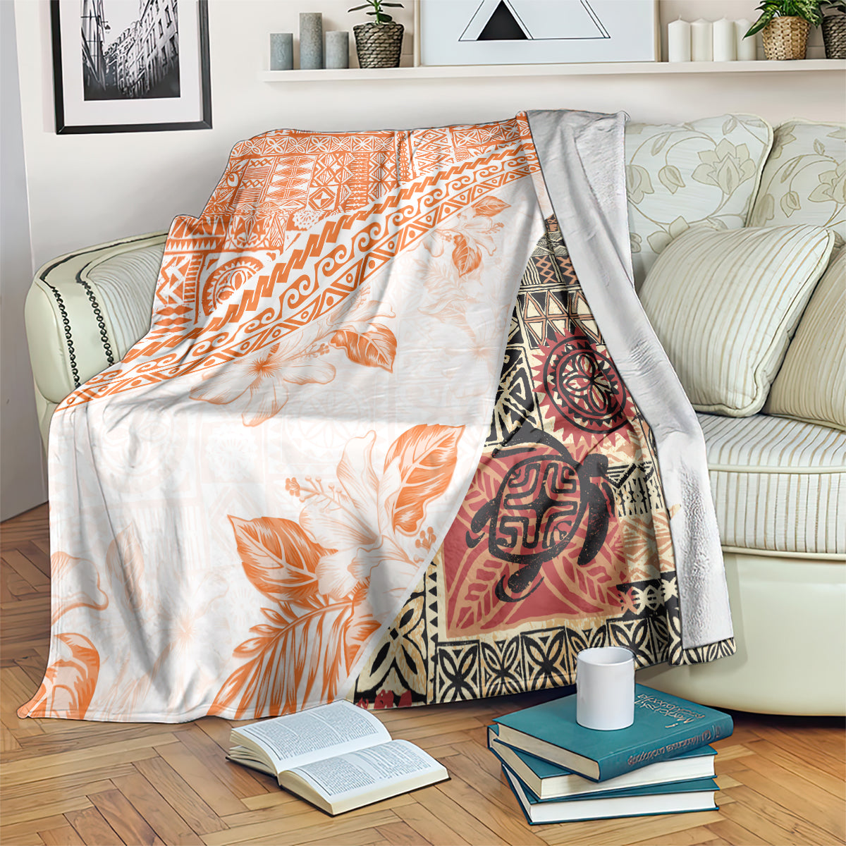 Hawaiian Tapa Blanket Traditional Vintage Pattern Orange LT05 - Polynesian Pride