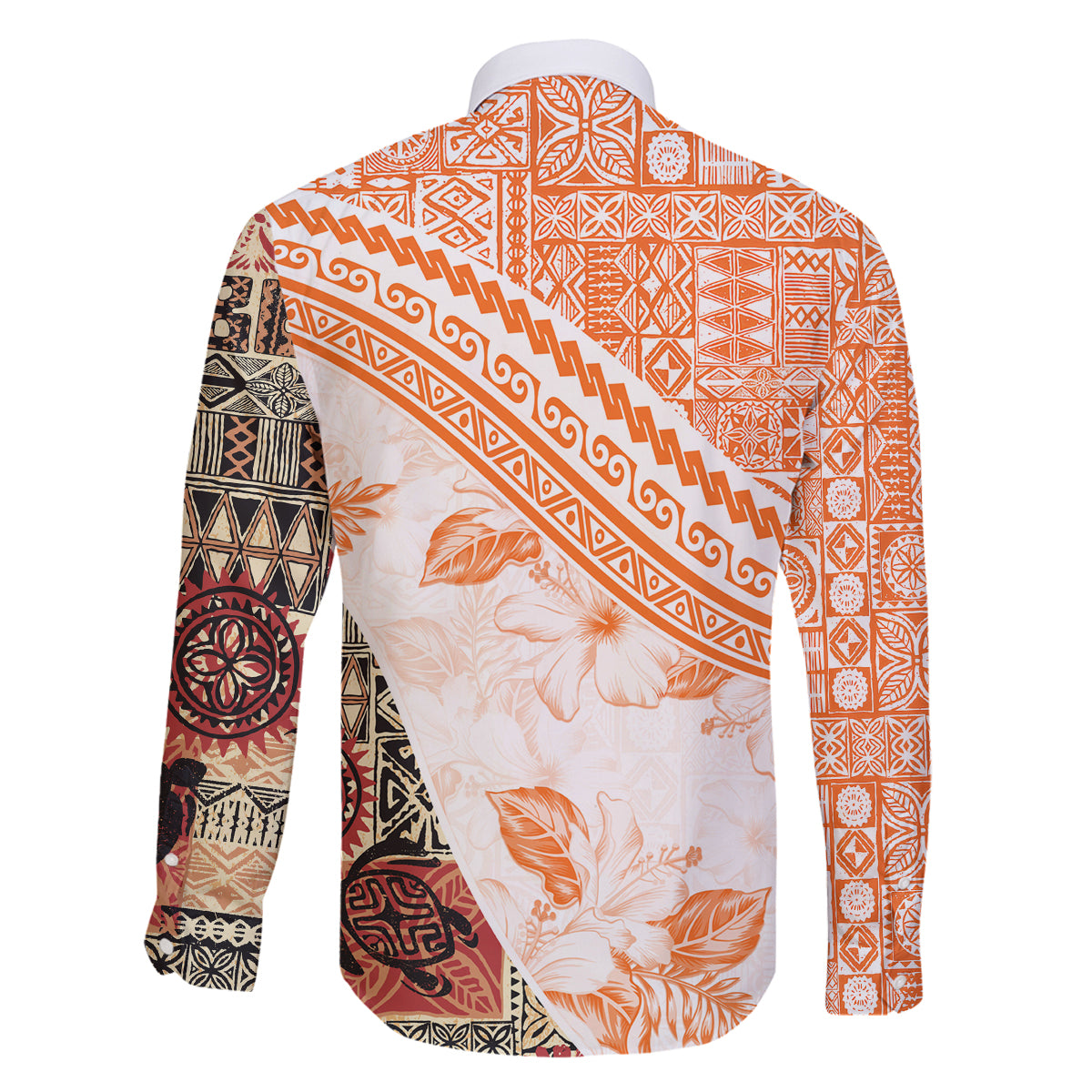 Hawaiian Tapa Family Matching Off Shoulder Long Sleeve Dress and Hawaiian Shirt Traditional Vintage Pattern Orange LT05 - Polynesian Pride