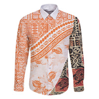 Hawaiian Tapa Family Matching Tank Maxi Dress and Hawaiian Shirt Traditional Vintage Pattern Orange LT05 Dad's Shirt - Long Sleeve Orange - Polynesian Pride