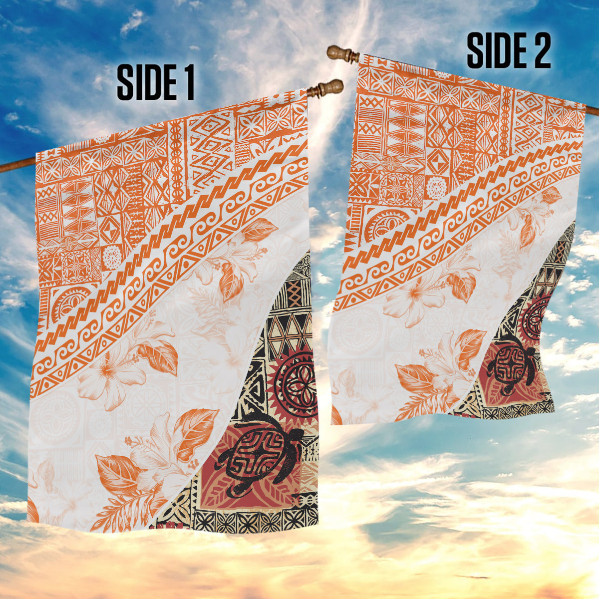 Hawaiian Tapa Garden Flag Traditional Vintage Pattern Orange LT05 - Polynesian Pride