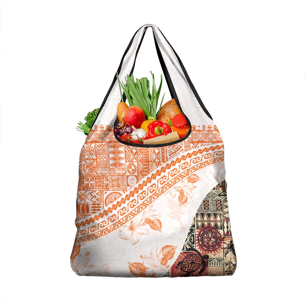 Hawaiian Tapa Grocery Bag Traditional Vintage Pattern Orange LT05 1-pack One Size Orange - Polynesian Pride