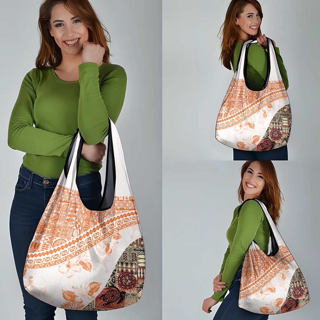 Hawaiian Tapa Grocery Bag Traditional Vintage Pattern Orange