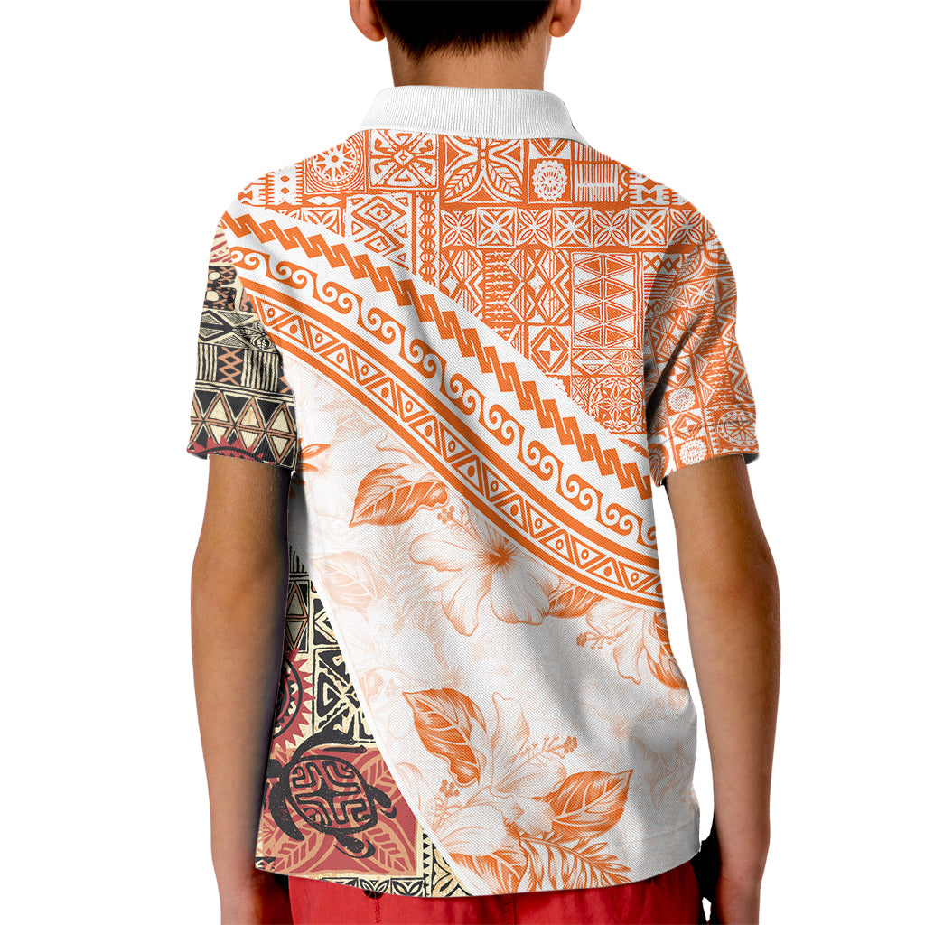 Hawaiian Tapa Kid Polo Shirt Traditional Vintage Pattern Orange LT05 - Polynesian Pride