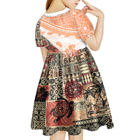 Hawaiian Tapa Kid Short Sleeve Dress Traditional Vintage Pattern Orange LT05 - Polynesian Pride