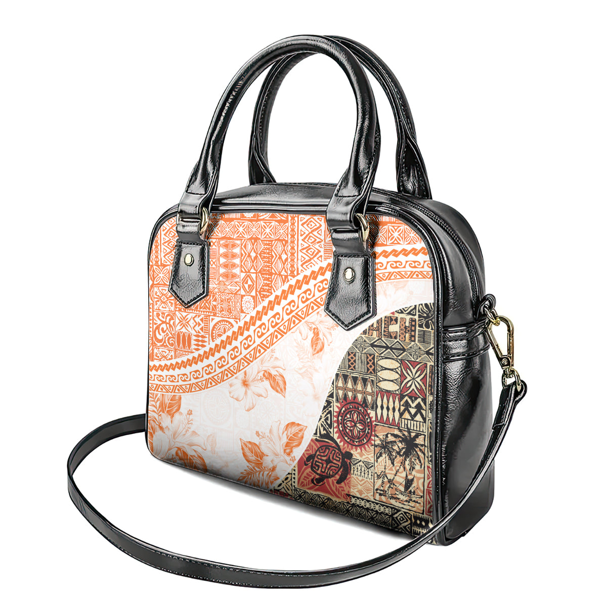 Hawaiian Tapa Shoulder Handbag Traditional Vintage Pattern Orange LT05 - Polynesian Pride
