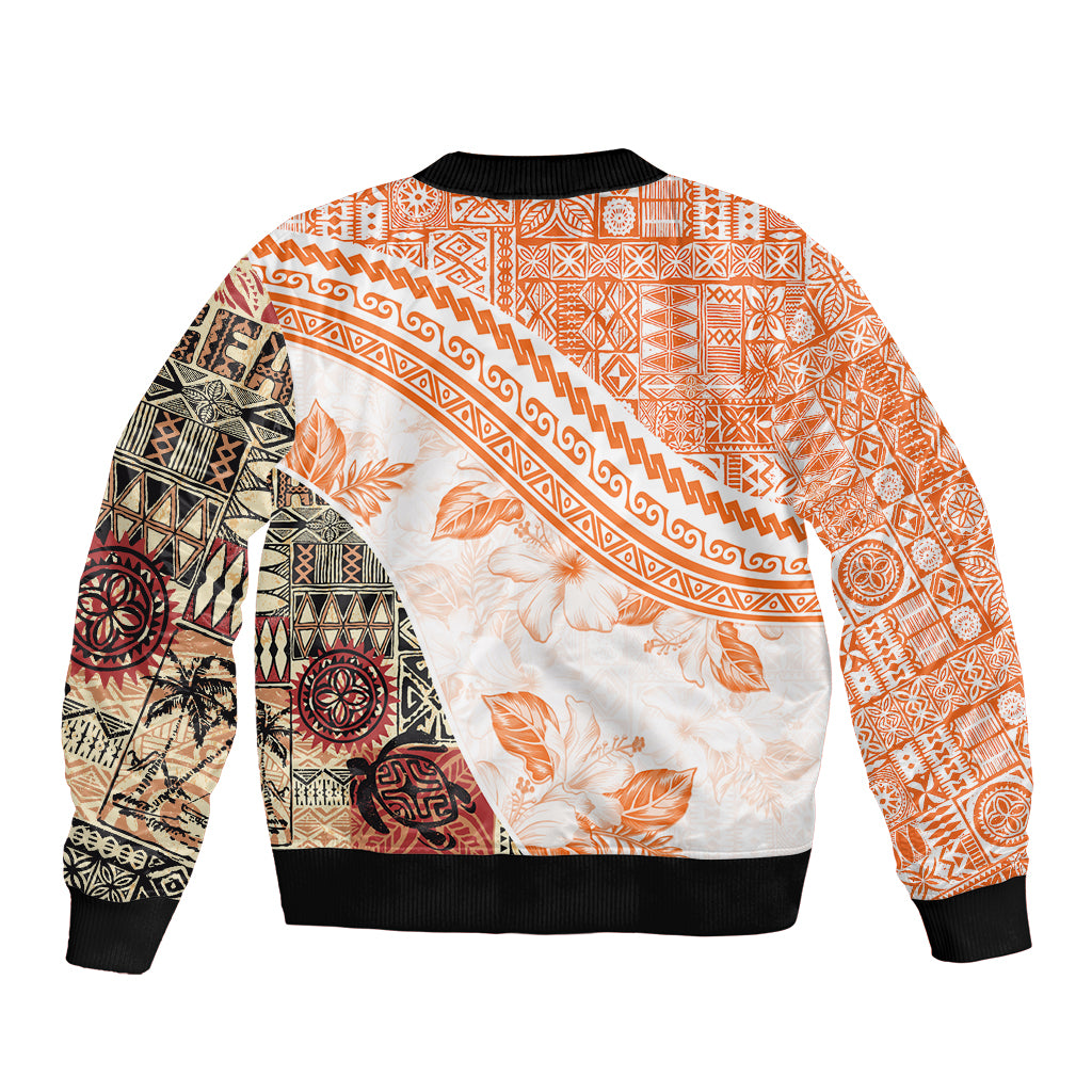 Hawaiian Tapa Sleeve Zip Bomber Jacket Traditional Vintage Pattern Orange LT05 - Polynesian Pride