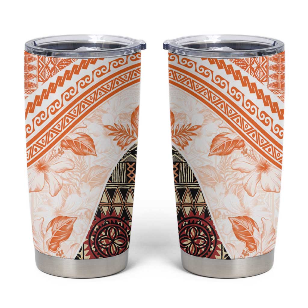 Hawaiian Tapa Tumbler Cup Traditional Vintage Pattern Orange