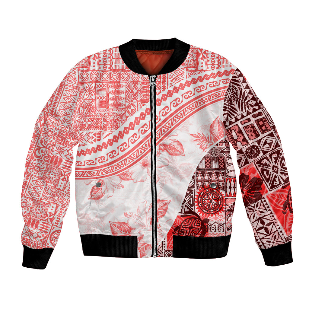 Hawaiian Tapa Bomber Jacket Traditional Vintage Pattern Red LT05 Unisex Red - Polynesian Pride