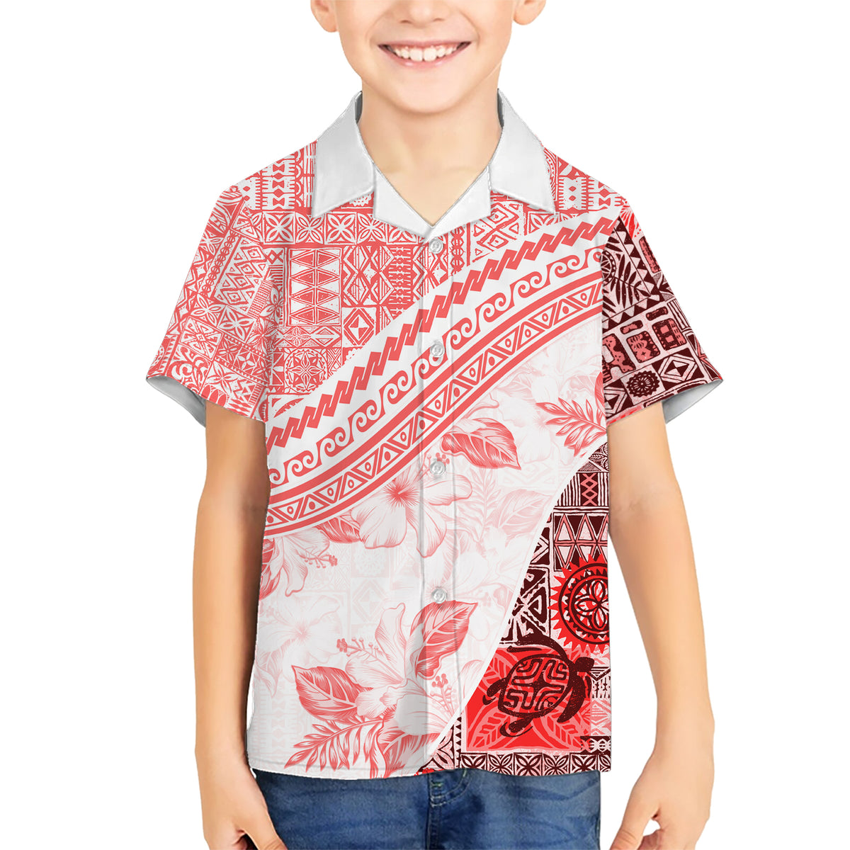 Hawaiian Tapa Family Matching Short Sleeve Bodycon Dress and Hawaiian Shirt Traditional Vintage Pattern Red LT05 Son's Shirt Red - Polynesian Pride