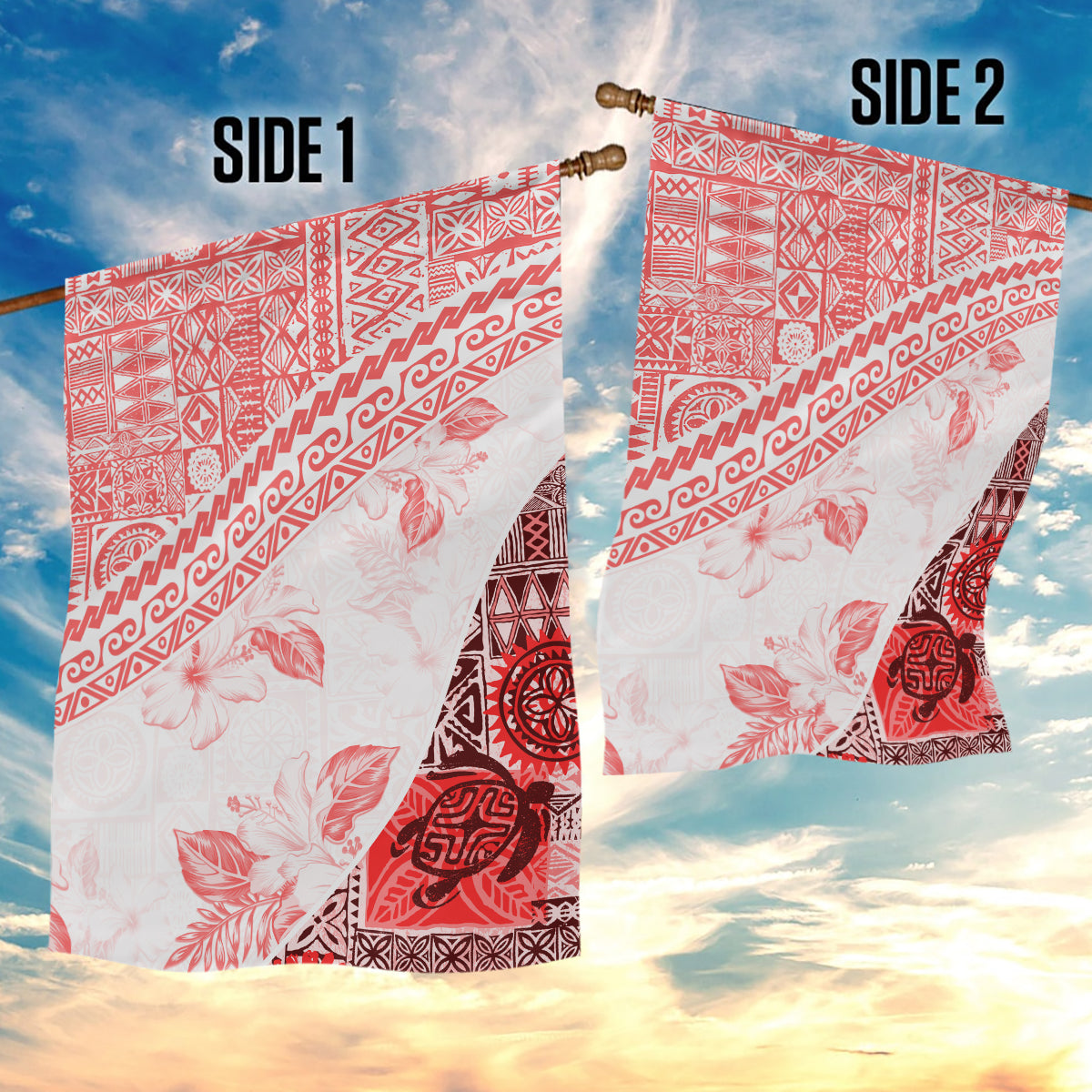 Hawaiian Tapa Garden Flag Traditional Vintage Pattern Red LT05 - Polynesian Pride