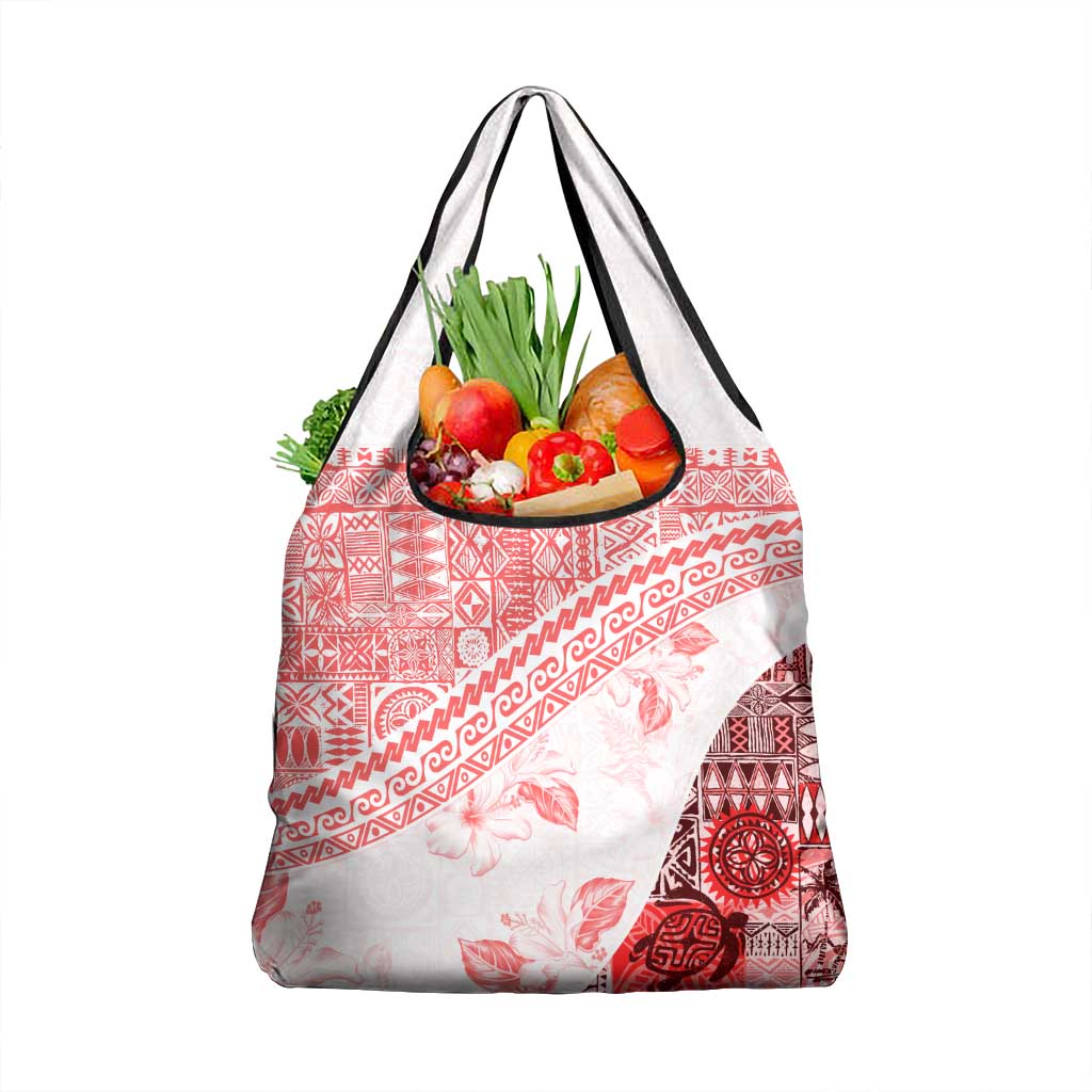 Hawaiian Tapa Grocery Bag Traditional Vintage Pattern Red LT05 1-pack One Size Red - Polynesian Pride