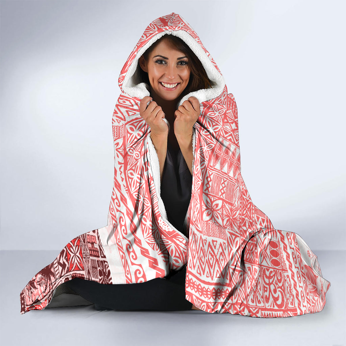 Hawaiian Tapa Hooded Blanket Traditional Vintage Pattern Red LT05 - Polynesian Pride