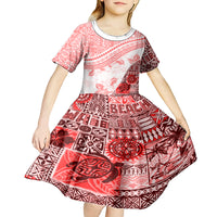 Hawaiian Tapa Kid Short Sleeve Dress Traditional Vintage Pattern Red LT05 - Polynesian Pride