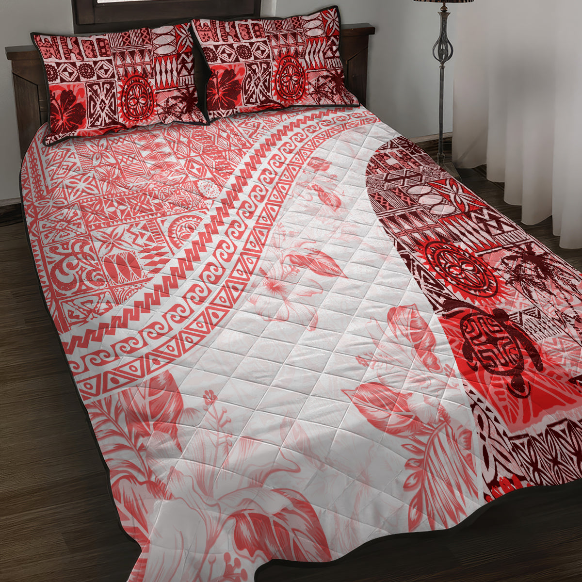 Hawaiian Tapa Quilt Bed Set Traditional Vintage Pattern Red LT05 - Polynesian Pride