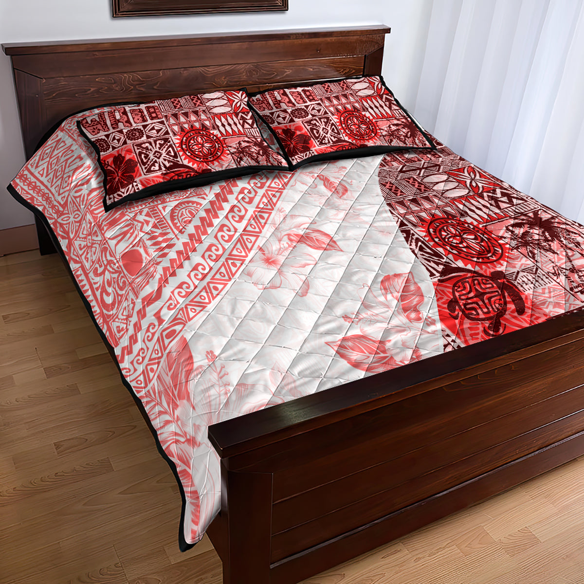 Hawaiian Tapa Quilt Bed Set Traditional Vintage Pattern Red LT05 - Polynesian Pride