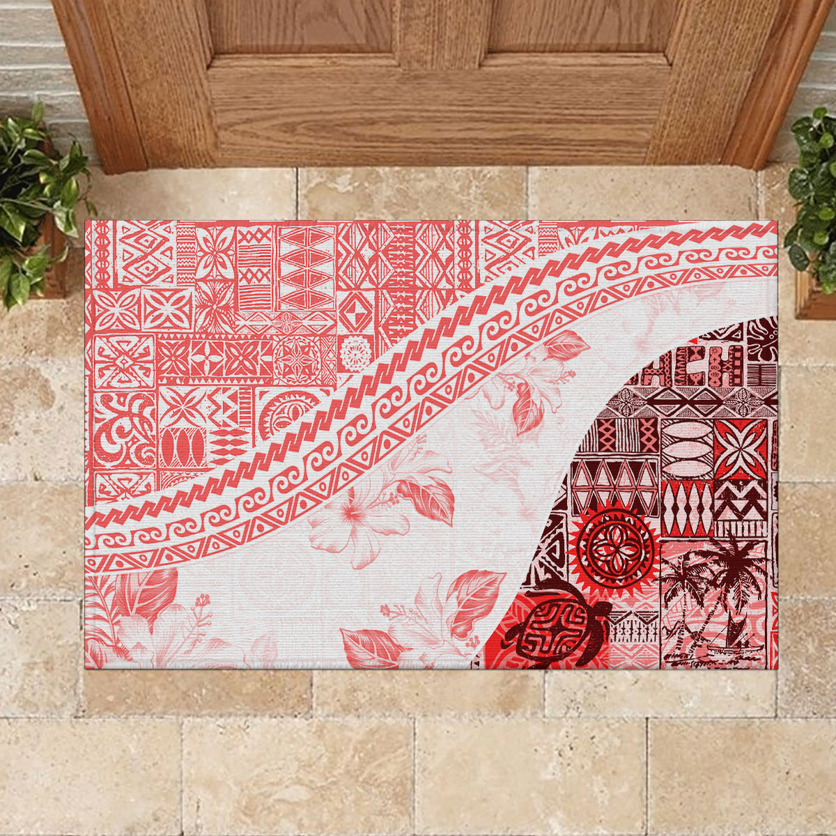 Hawaiian Tapa Rubber Doormat Traditional Vintage Pattern Red LT05 - Polynesian Pride