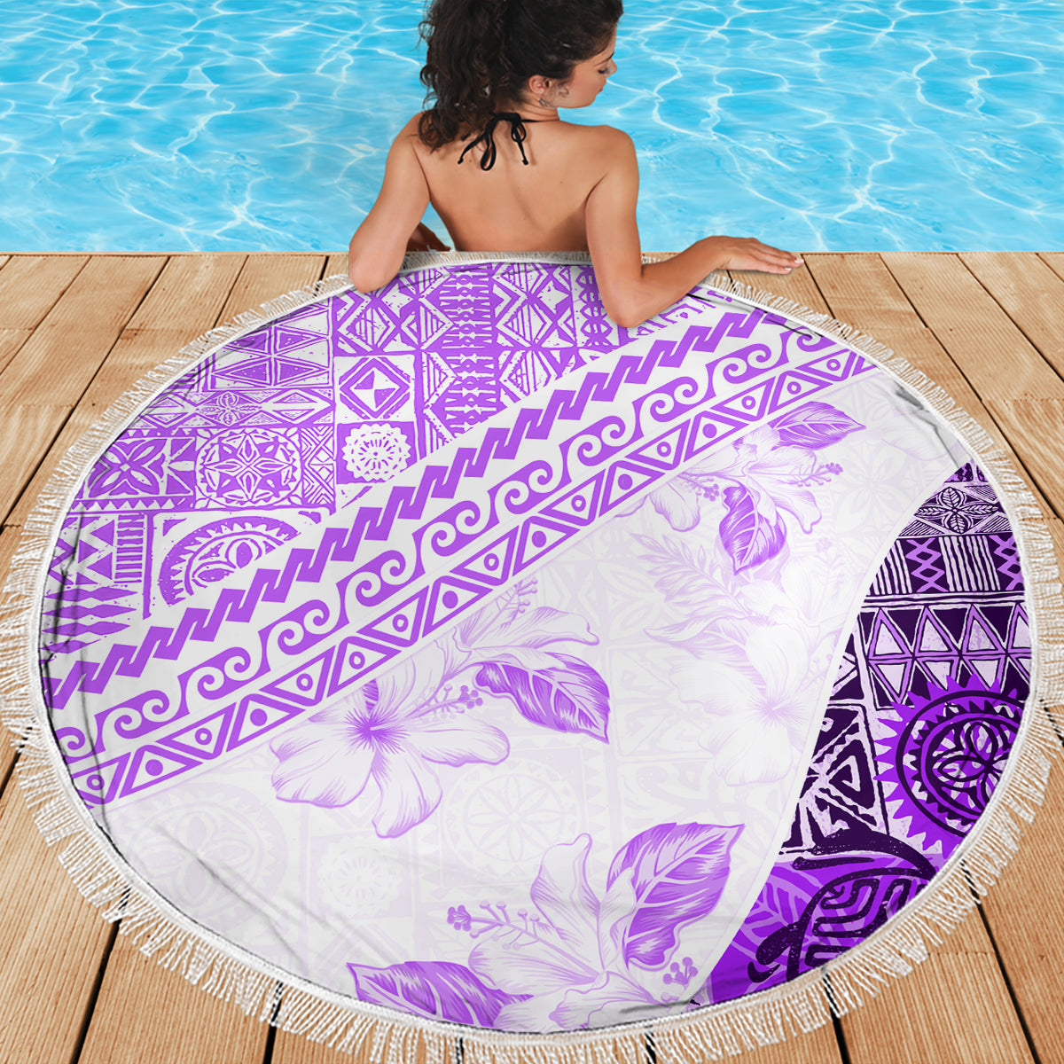 Hawaiian Tapa Beach Blanket Traditional Vintage Pattern Violet LT05 - Polynesian Pride