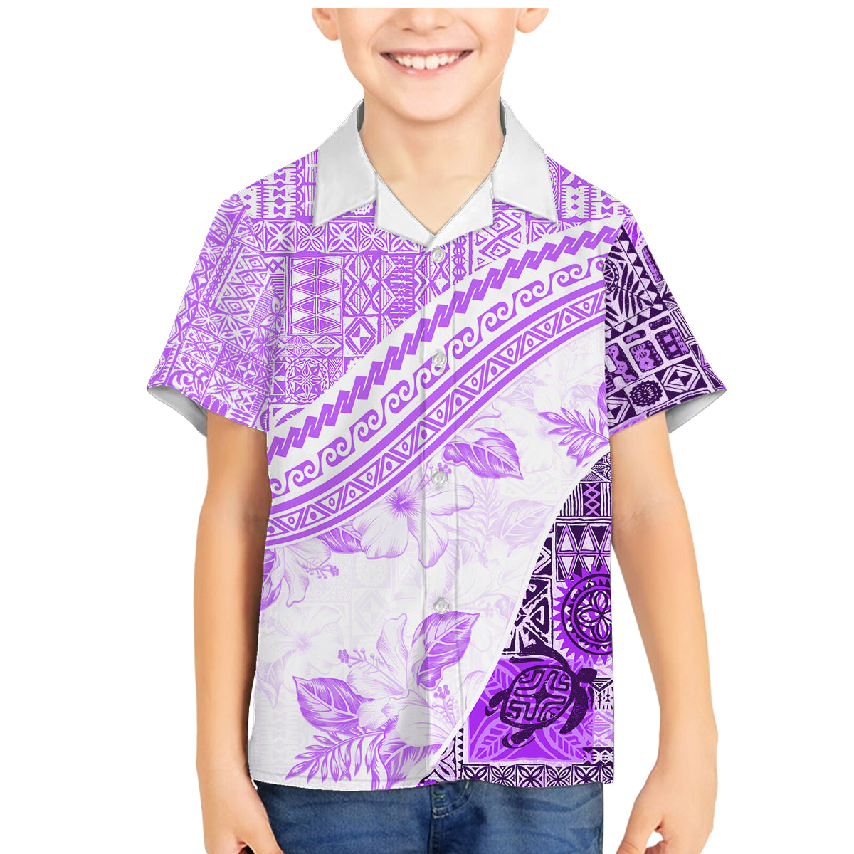 Hawaiian Tapa Family Matching Mermaid Dress and Hawaiian Shirt Traditional Vintage Pattern Violet LT05 Son's Shirt Violet - Polynesian Pride