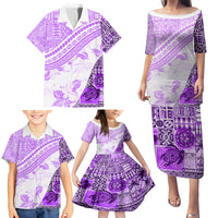 Hawaiian Tapa Family Matching Puletasi Dress and Hawaiian Shirt Traditional Vintage Pattern Violet LT05 - Polynesian Pride