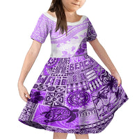 Hawaiian Tapa Family Matching Summer Maxi Dress and Hawaiian Shirt Traditional Vintage Pattern Violet LT05 Daughter's Dress Violet - Polynesian Pride