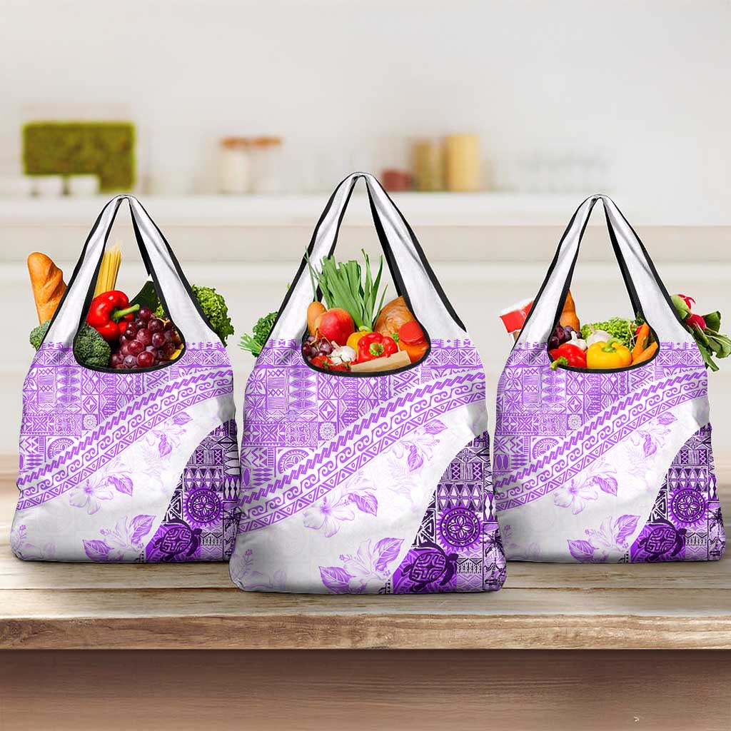 Hawaiian Tapa Grocery Bag Traditional Vintage Pattern Violet LT05 3-pack One Size Violet - Polynesian Pride