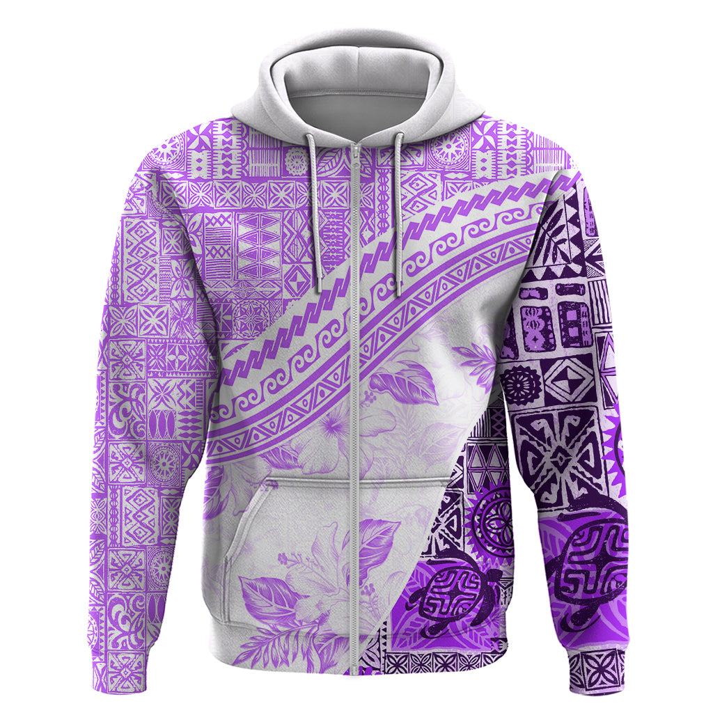 Hawaiian Tapa Hoodie Traditional Vintage Pattern Violet LT05 - Polynesian Pride