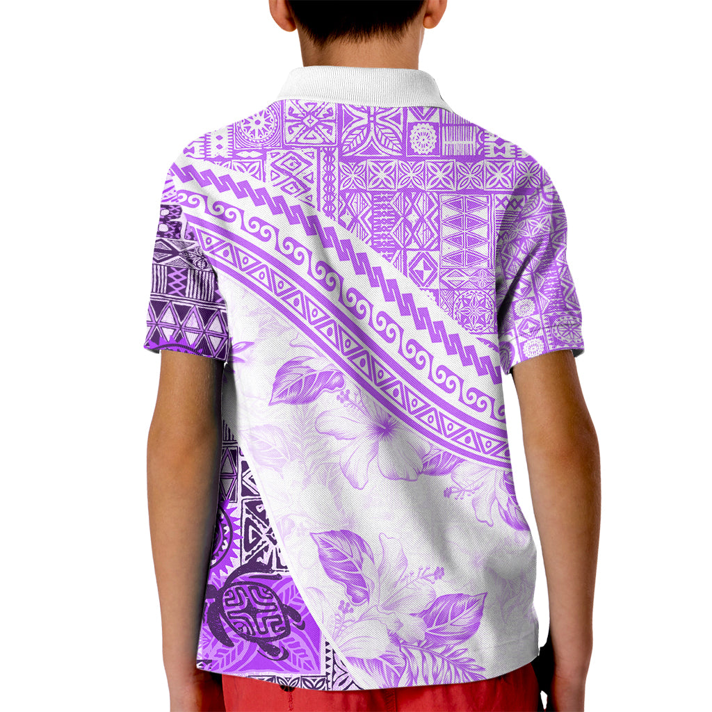 Hawaiian Tapa Kid Polo Shirt Traditional Vintage Pattern Violet LT05 - Polynesian Pride
