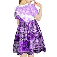 Hawaiian Tapa Kid Short Sleeve Dress Traditional Vintage Pattern Violet LT05 - Polynesian Pride