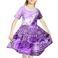 Hawaiian Tapa Kid Short Sleeve Dress Traditional Vintage Pattern Violet LT05 - Polynesian Pride