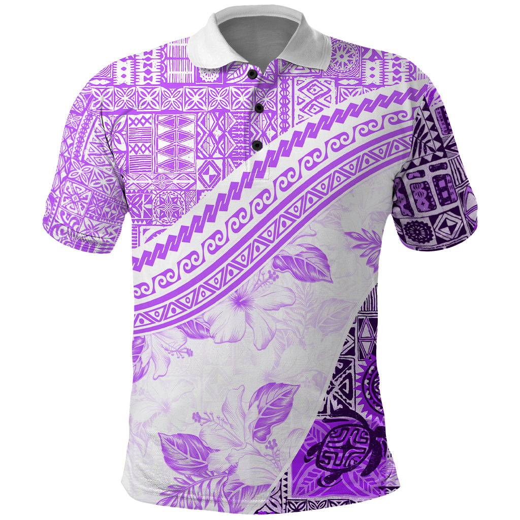 Hawaiian Tapa Polo Shirt Traditional Vintage Pattern Violet LT05 Violet - Polynesian Pride