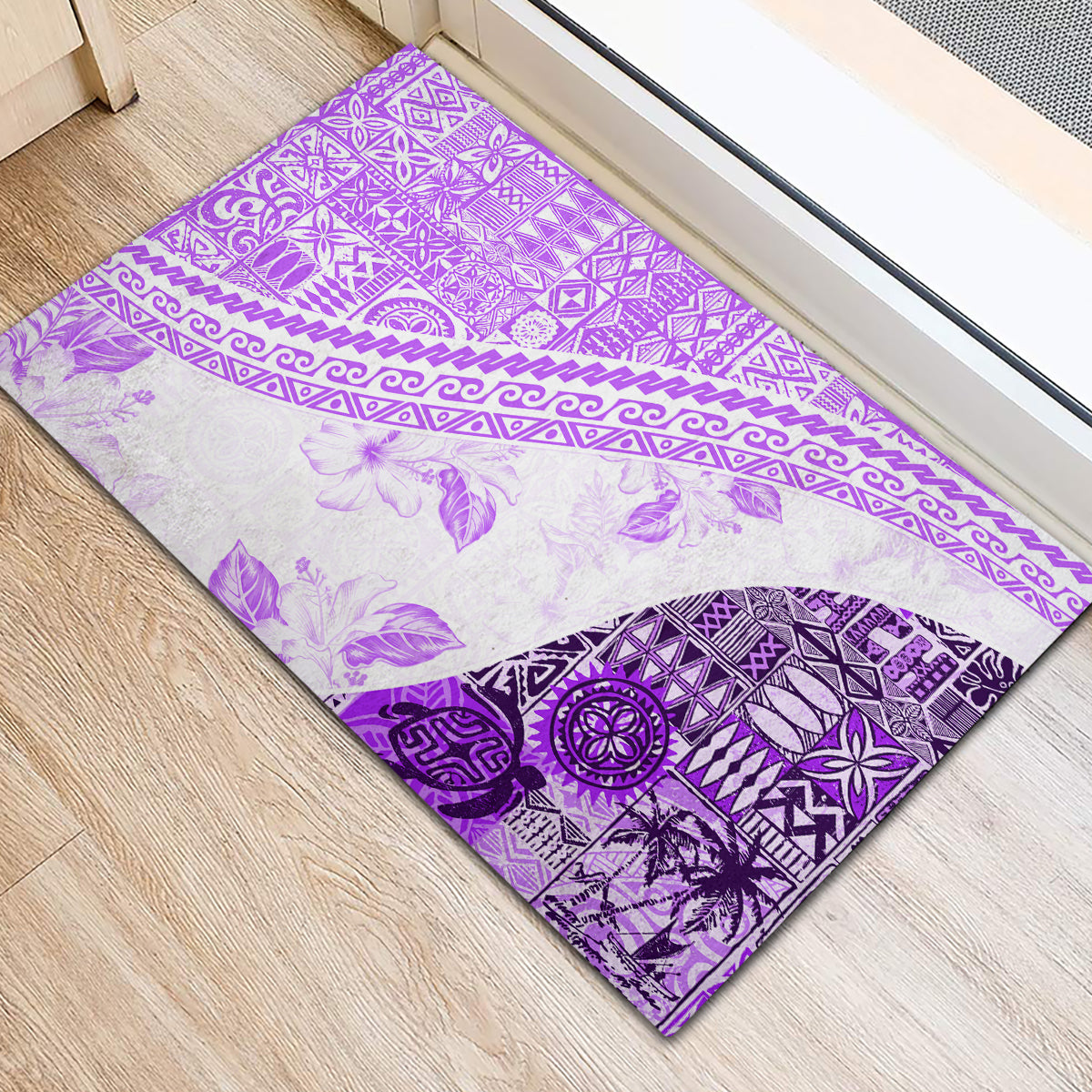 Hawaiian Tapa Rubber Doormat Traditional Vintage Pattern Violet LT05 - Polynesian Pride