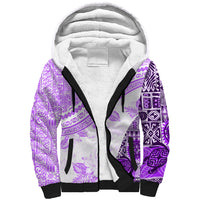 Hawaiian Tapa Sherpa Hoodie Traditional Vintage Pattern Violet LT05 Unisex Violet - Polynesian Pride