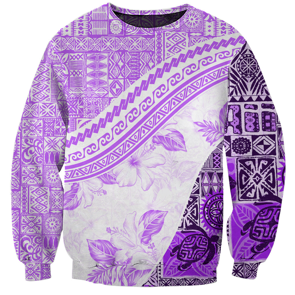 Hawaiian Tapa Sweatshirt Traditional Vintage Pattern Violet LT05 Unisex Violet - Polynesian Pride
