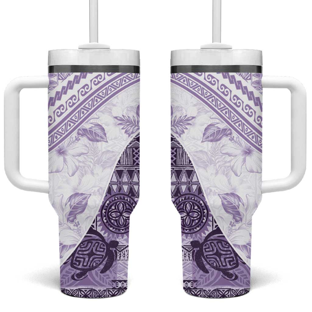 Hawaiian Tapa Tumbler With Handle Traditional Vintage Pattern Violet