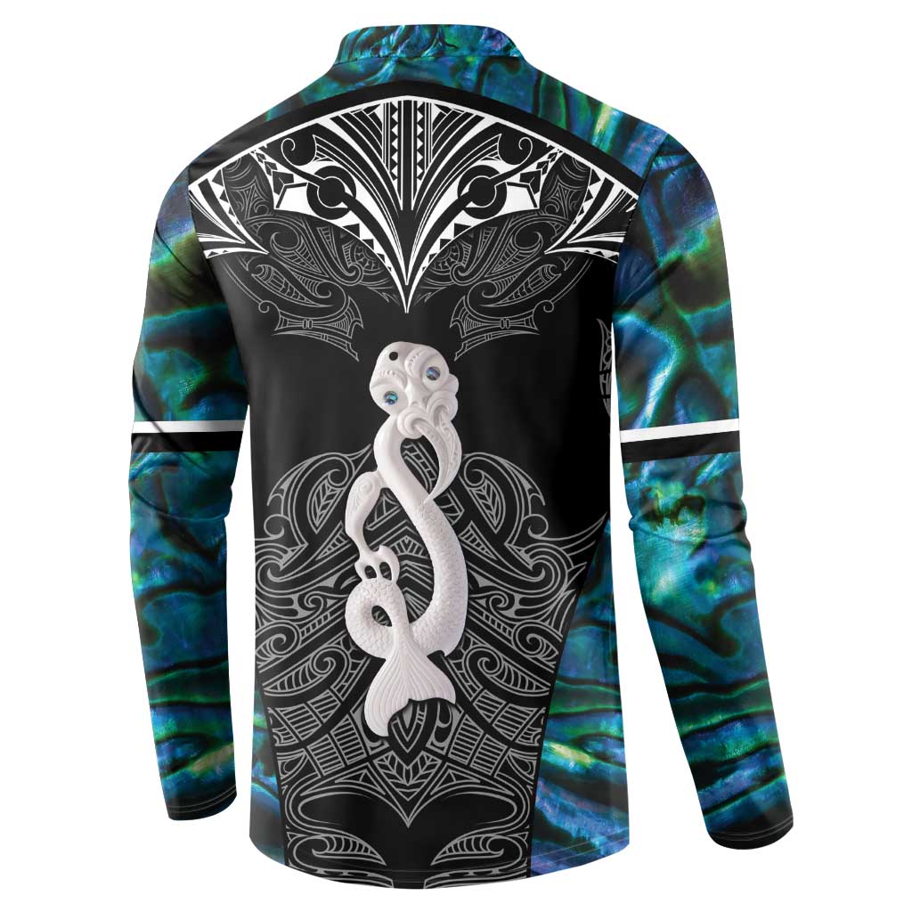 New Zealand Aotearoa Button Sweatshirt Maori Taniwha Paua Shell