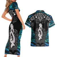 New Zealand Aotearoa Couples Matching Short Sleeve Bodycon Dress and Hawaiian Shirt Maori Taniwha Paua Shell