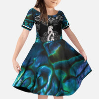 New Zealand Aotearoa Family Matching Long Sleeve Bodycon Dress and Hawaiian Shirt Maori Taniwha Paua Shell LT05 Daughter's Dress Black - Polynesian Pride