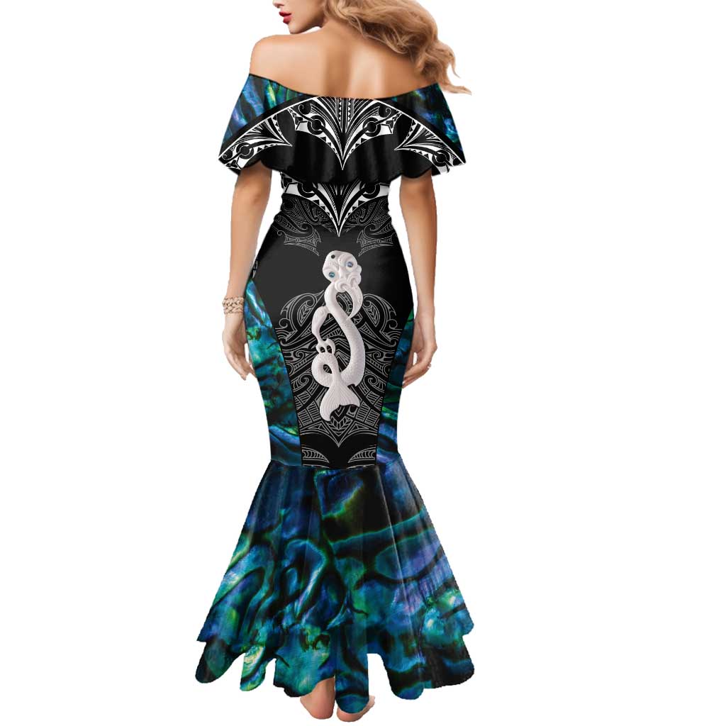 New Zealand Aotearoa Family Matching Mermaid Dress and Hawaiian Shirt Maori Taniwha Paua Shell LT05 - Polynesian Pride