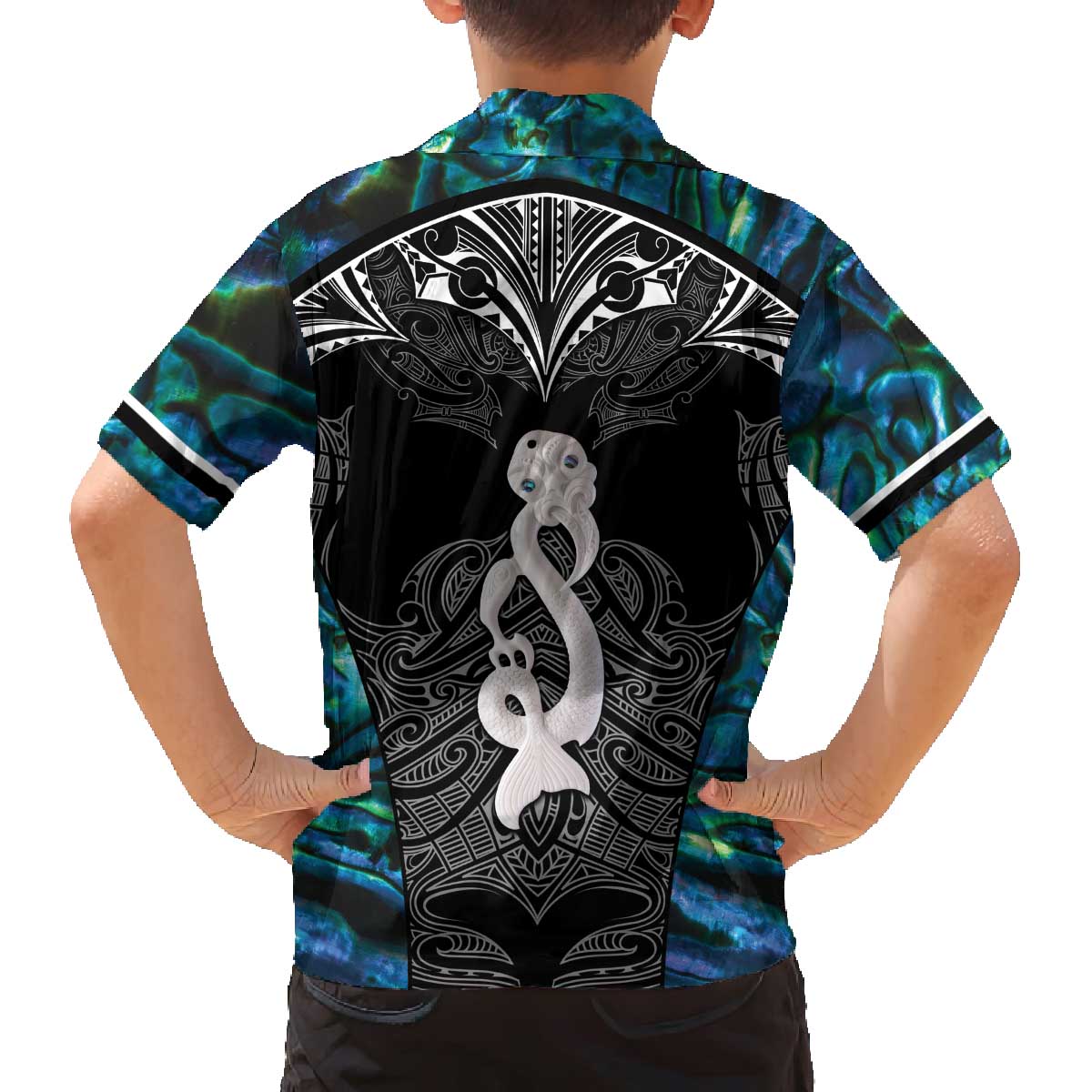 New Zealand Aotearoa Family Matching Off The Shoulder Long Sleeve Dress and Hawaiian Shirt Maori Taniwha Paua Shell