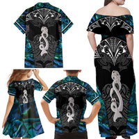 New Zealand Aotearoa Family Matching Off Shoulder Maxi Dress and Hawaiian Shirt Maori Taniwha Paua Shell LT05 - Polynesian Pride