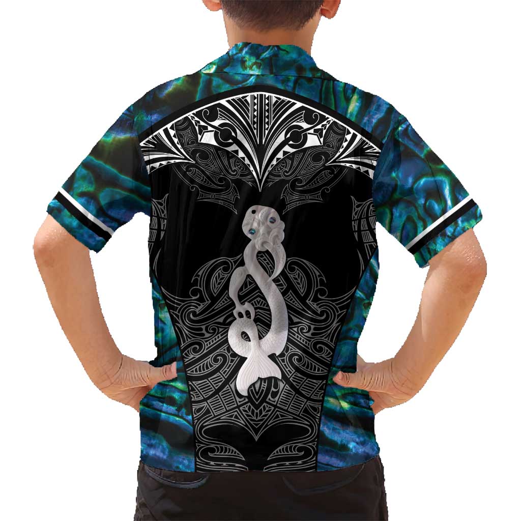 New Zealand Aotearoa Family Matching Off Shoulder Short Dress and Hawaiian Shirt Maori Taniwha Paua Shell LT05 - Polynesian Pride