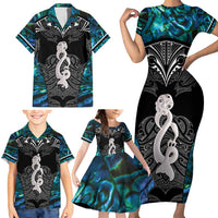 New Zealand Aotearoa Family Matching Short Sleeve Bodycon Dress and Hawaiian Shirt Maori Taniwha Paua Shell LT05 - Polynesian Pride