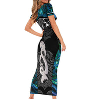 New Zealand Aotearoa Family Matching Short Sleeve Bodycon Dress and Hawaiian Shirt Maori Taniwha Paua Shell LT05 - Polynesian Pride
